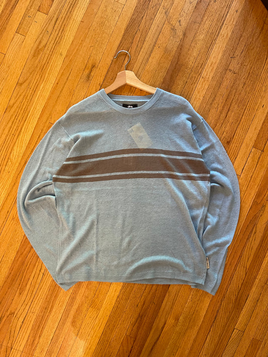 (L) BNWT Stussy Lightweight Striped Sweater - Blue