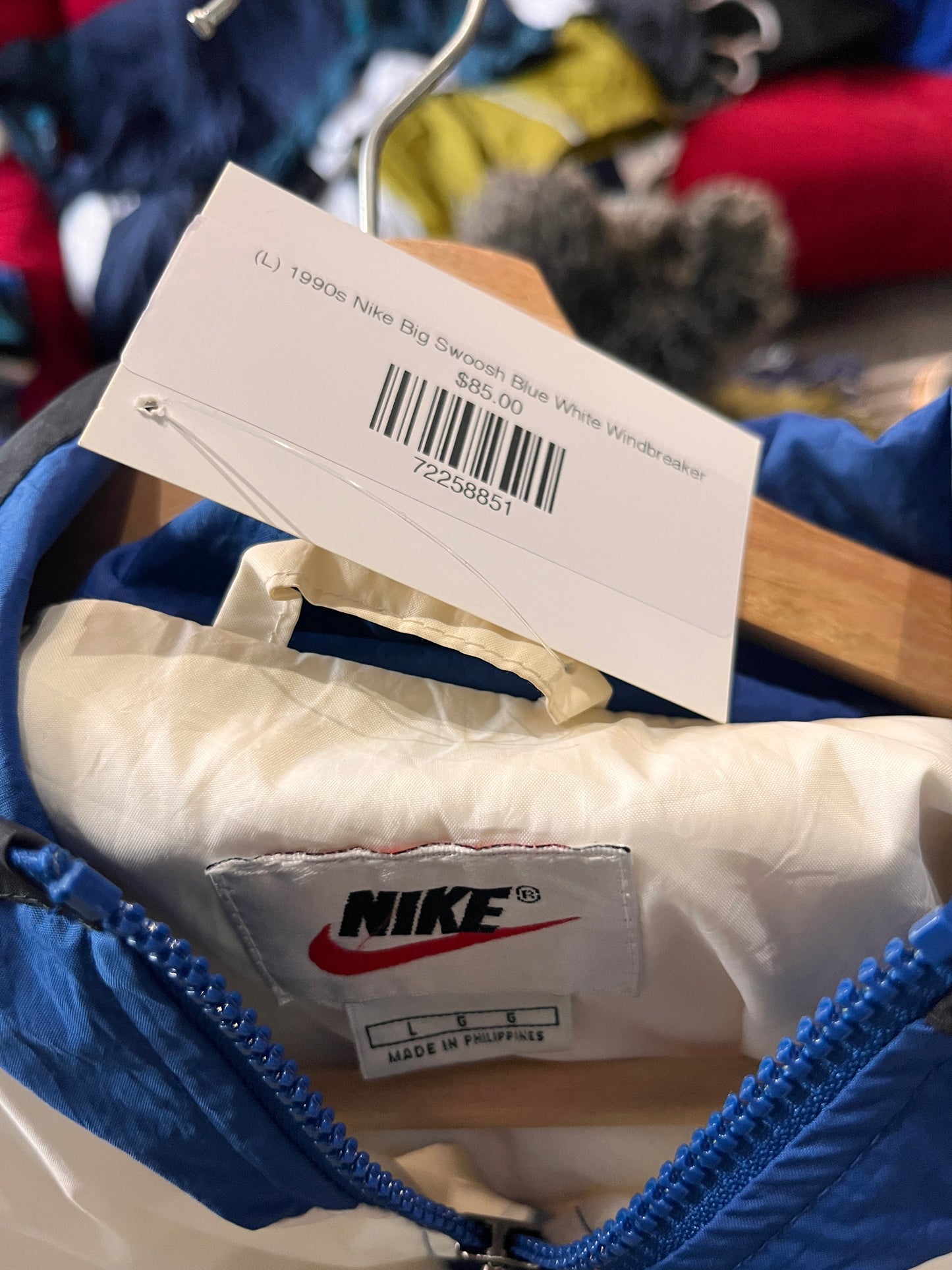 (L) 1990s Nike Big Swoosh Blue White Windbreaker