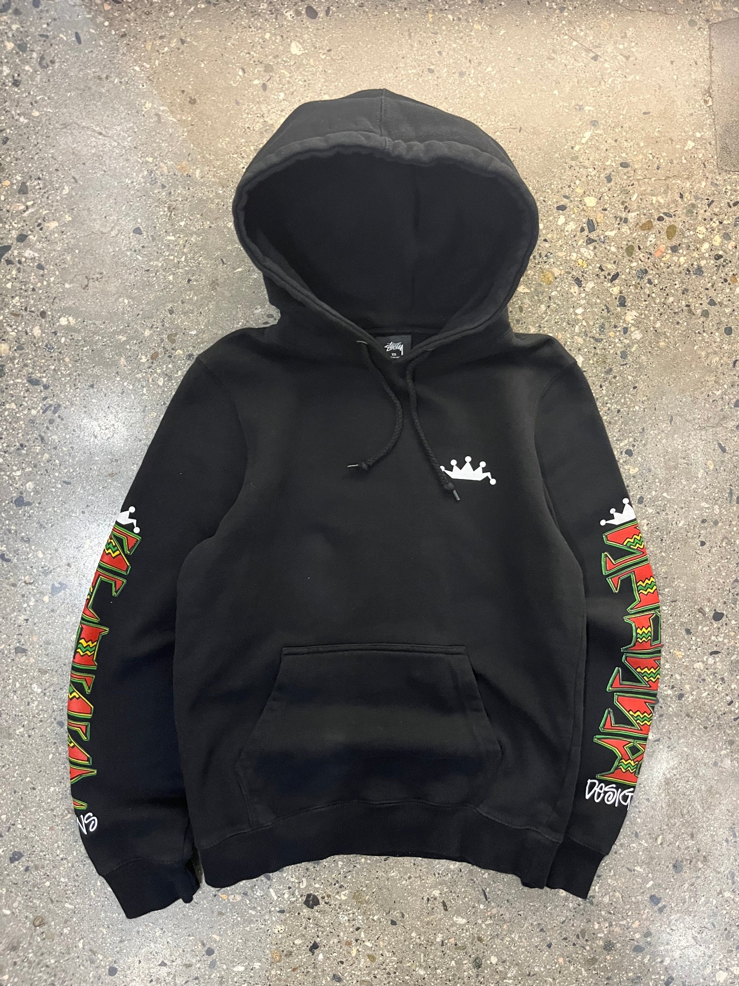 (XS) Stussy Rasta Logo Sleeve Graphic Hoodie