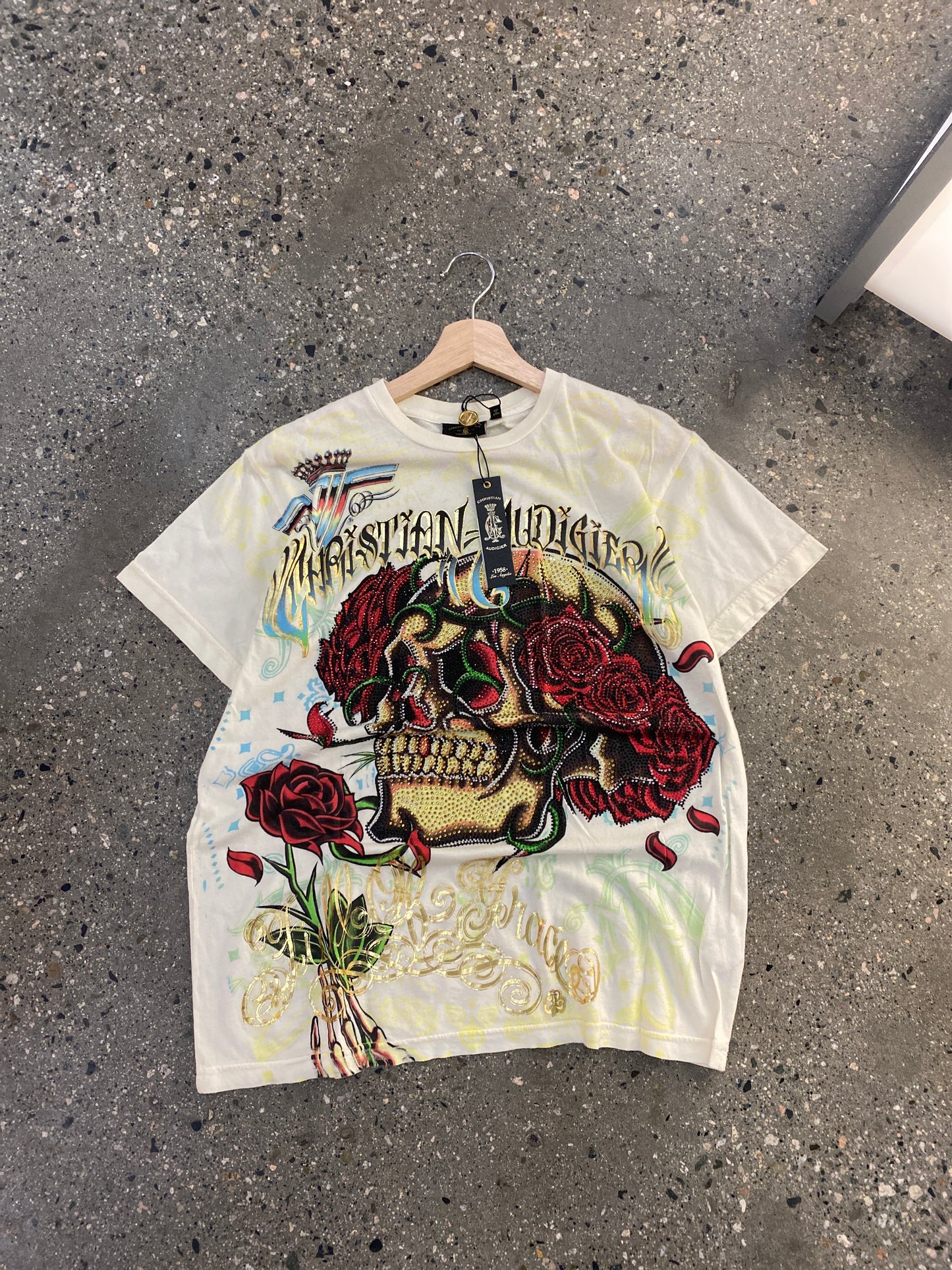 (S/M) BNWT Christian Audigier Bedazzle Tee AOP
