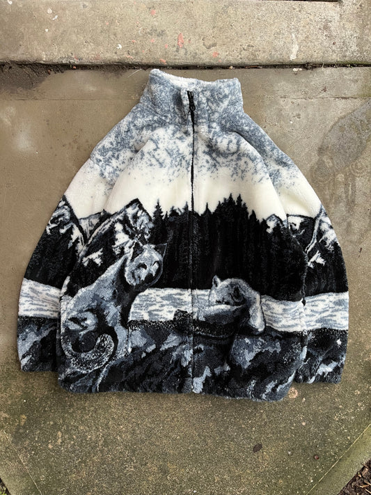 (M) 1990s Black Mountain Wolf Fleece
