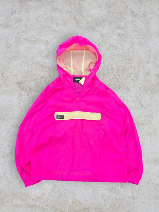 (M) Neon Pink Stussy Anorak Surfing Top