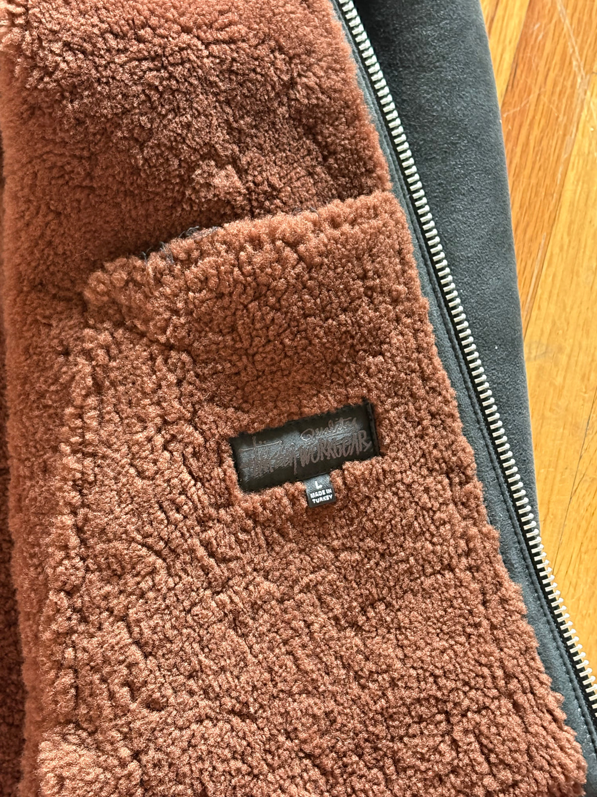 (L) Stussy Shearling Leather Jacket