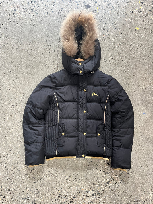 (Womens M) Evisu Puffer with Fur Trim