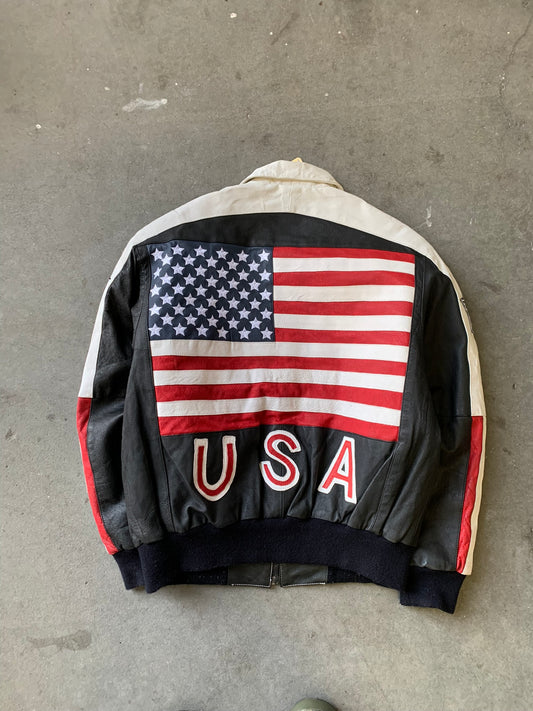 (S/M) 90’s Leather Team USA Jkt