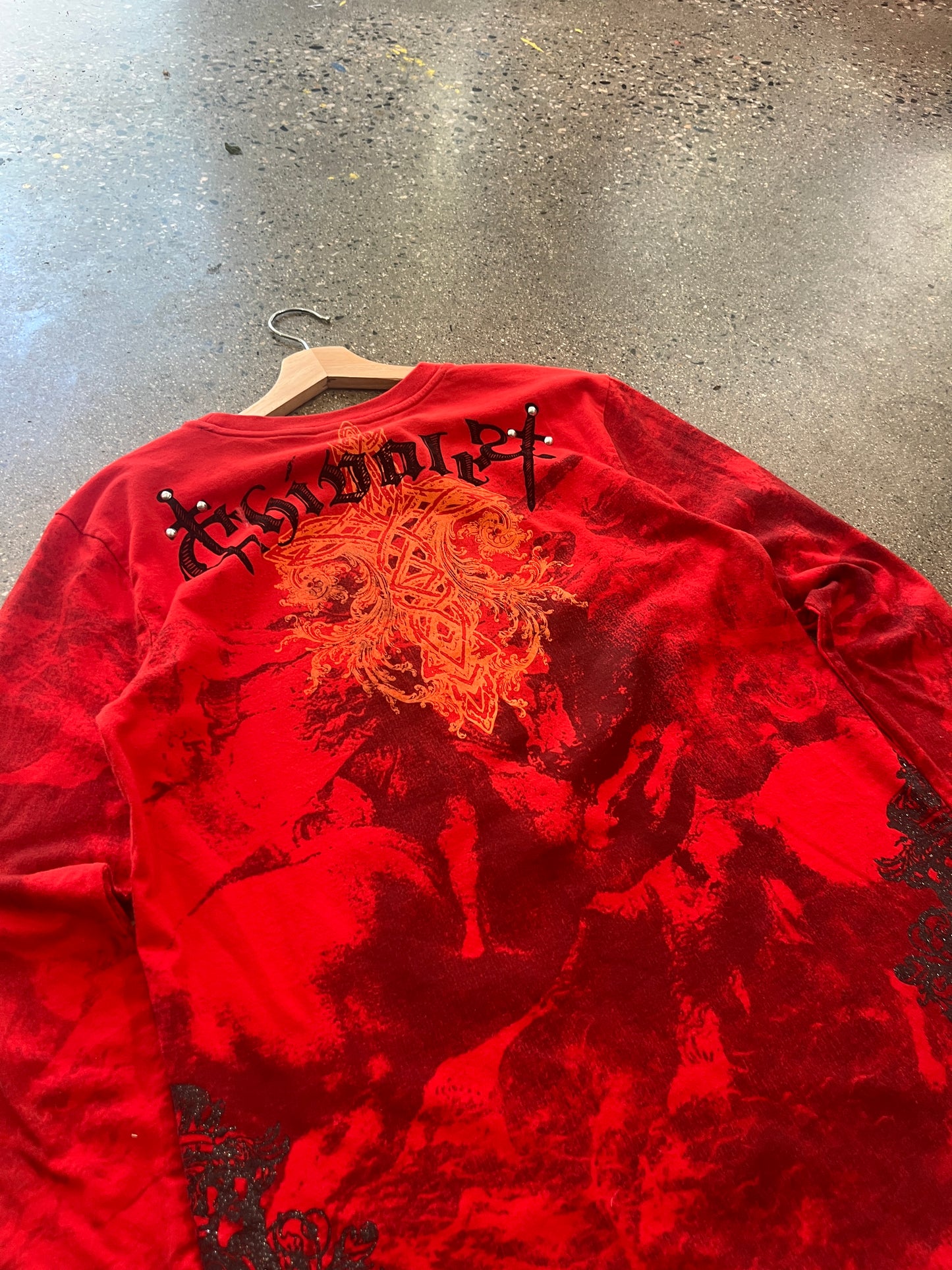 (M/L) Raw Blue Red Doublesided LS Tee Y2K Cross