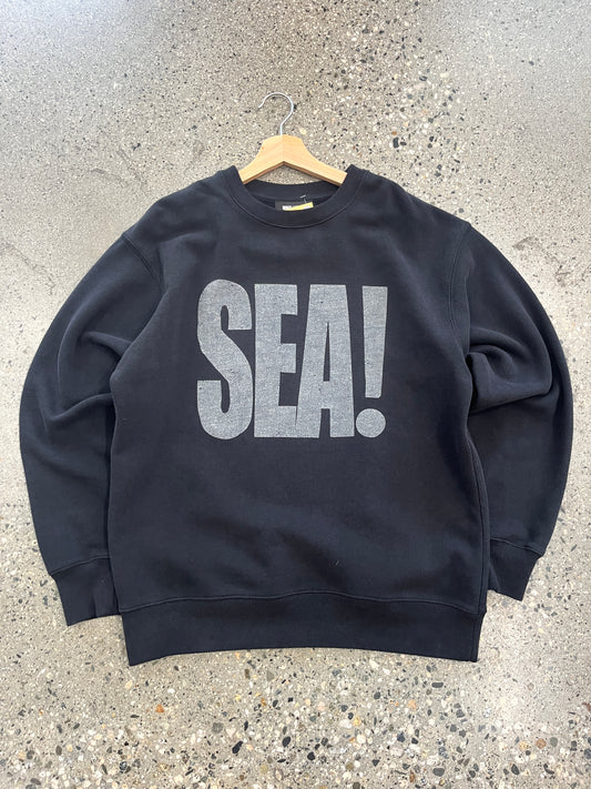 (L/ XL) Wind & Sea Script Black Crewneck