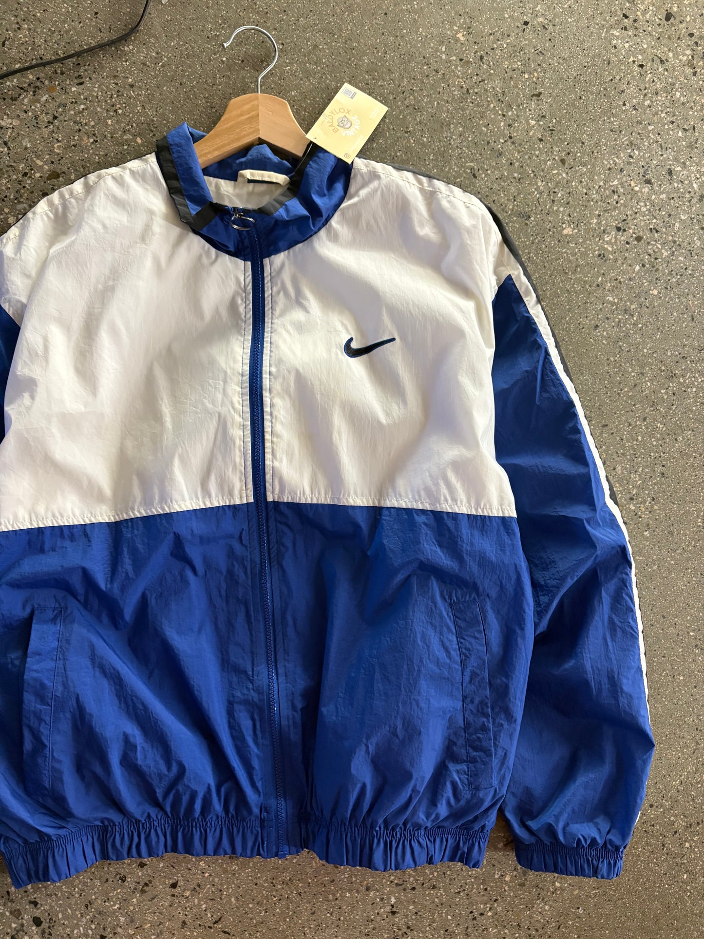 (L) 1990s Nike Big Swoosh Blue White Windbreaker