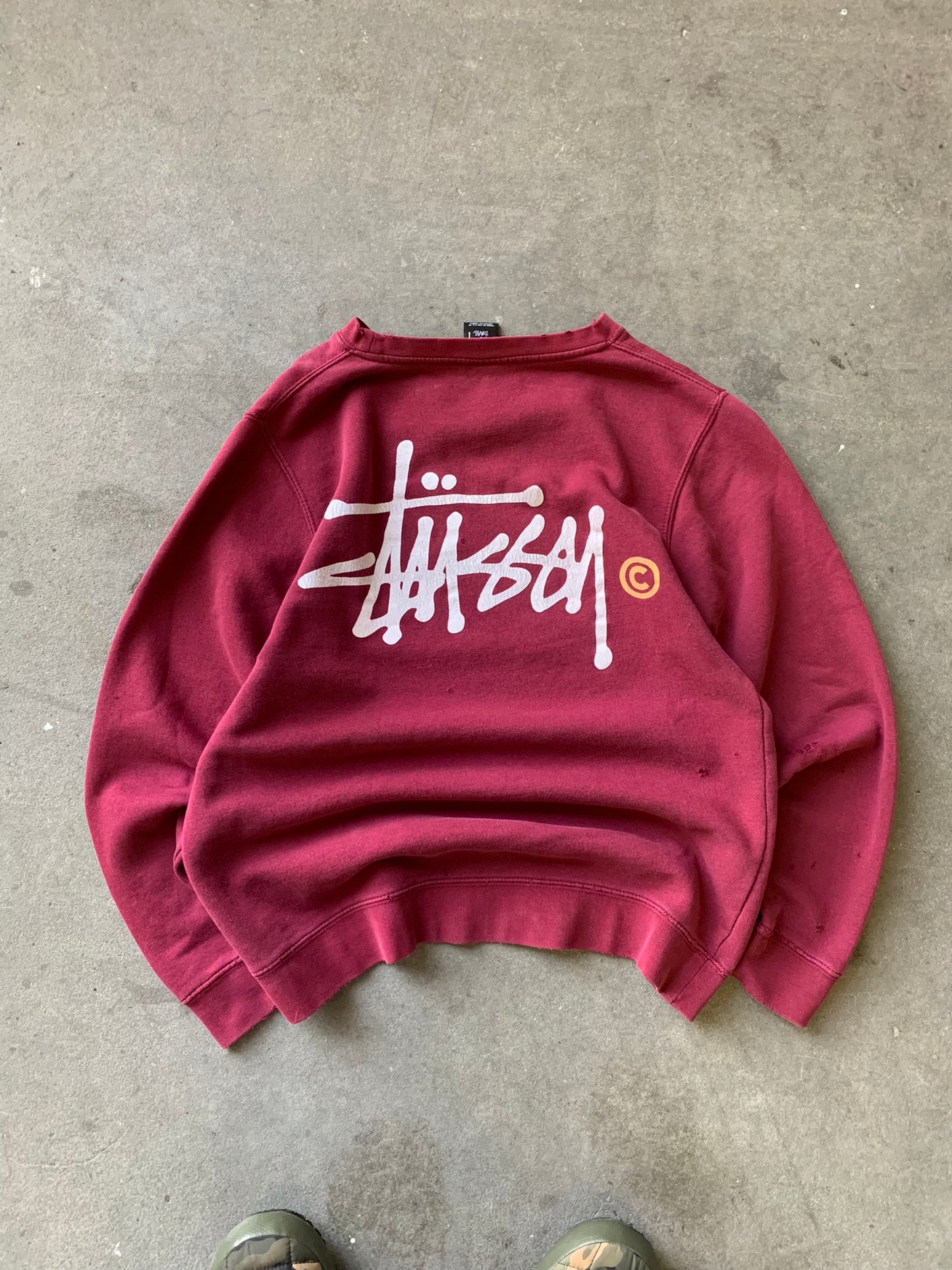 (S) Distress Stussy Script Crewneck
