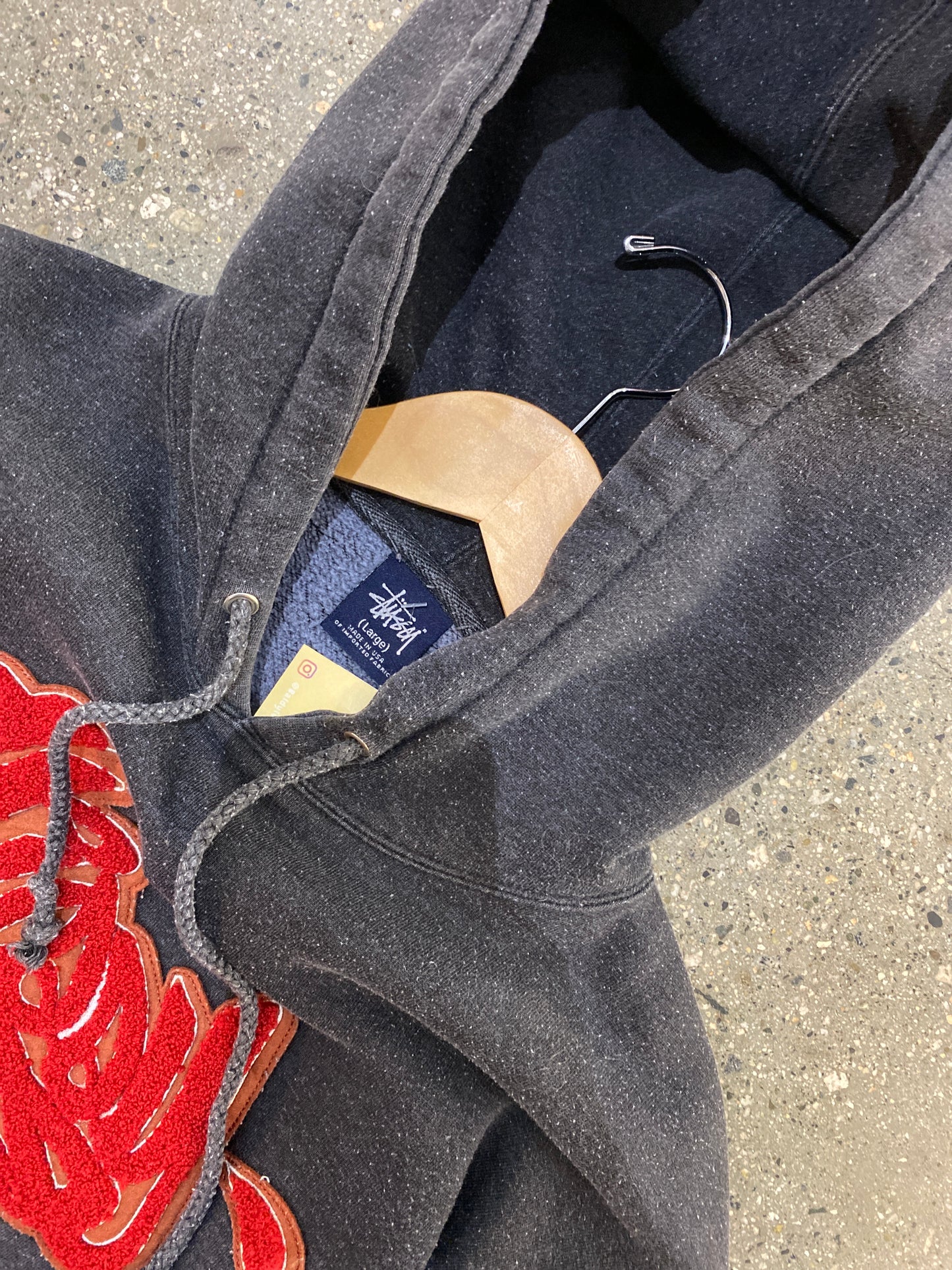 (L) 1990s Stussy Carpet Puff Print Spellout Hoodie