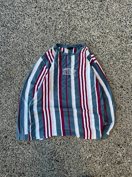 (M/L) 00s Stussy Striped Script logo LS