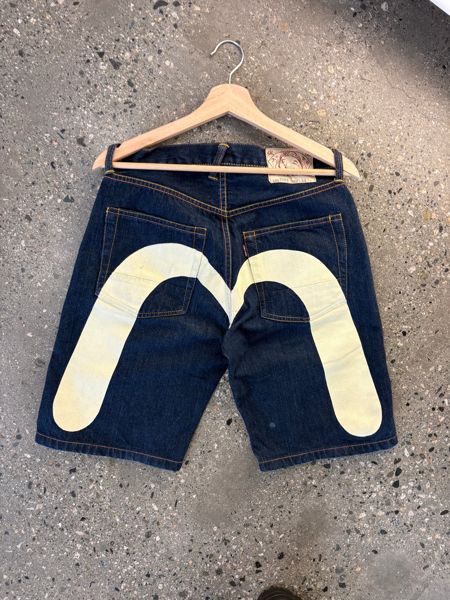 (28”) 90s Evisu Japanese Daicock Raw Denim Jorts