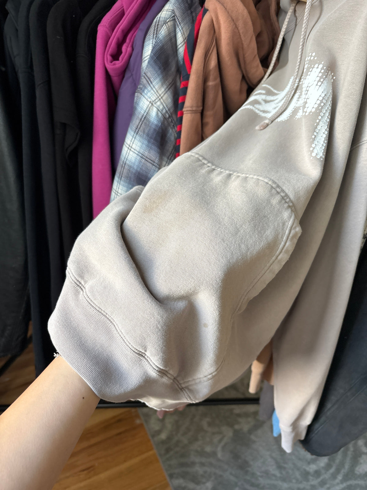 (L/XL) Late 90s - Early 00s Stussy Cream Script Hoodie