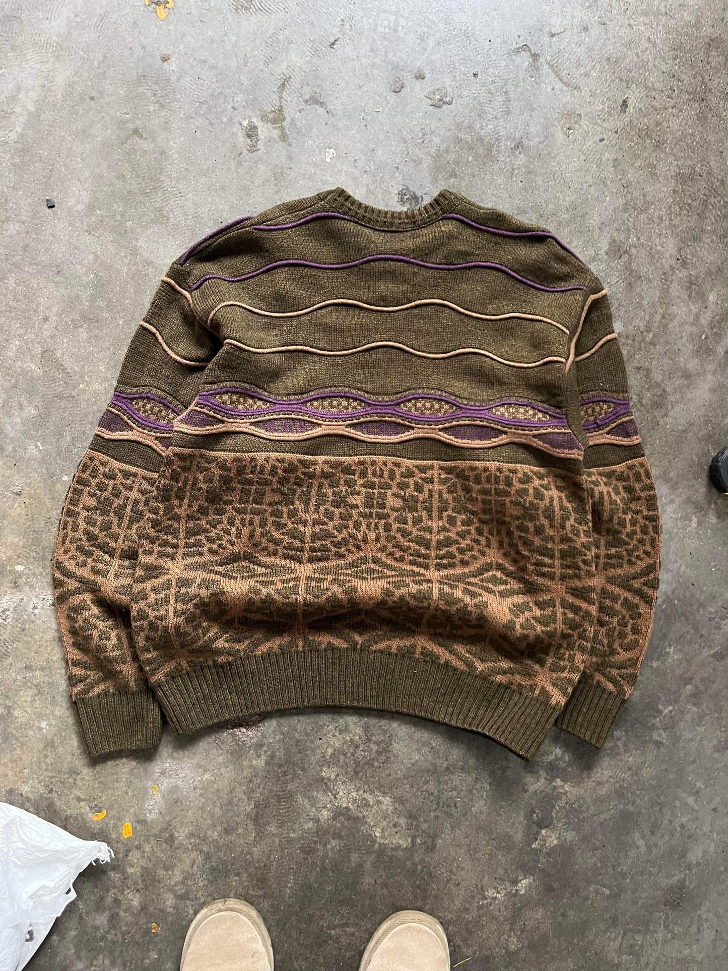 (L/XL) 90’s 3D Coogi Style Multi Pattern Knit