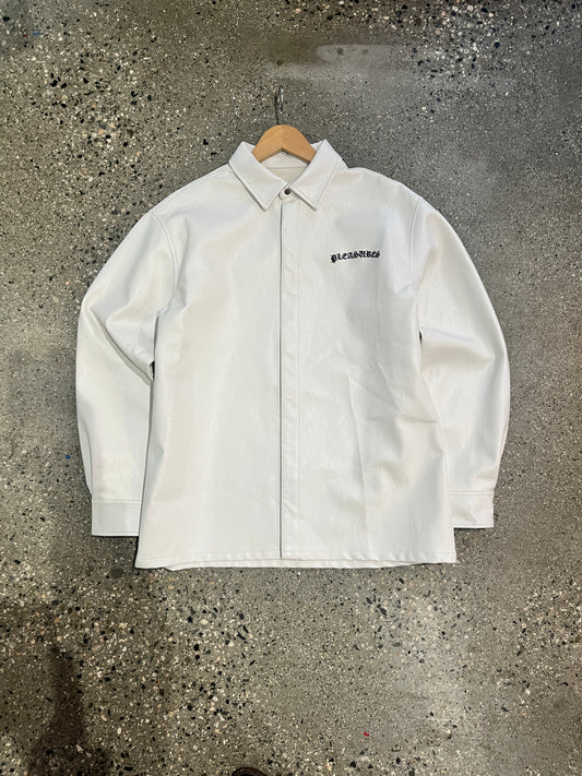 (L) Pleasures White Leather Snap Button Jacket