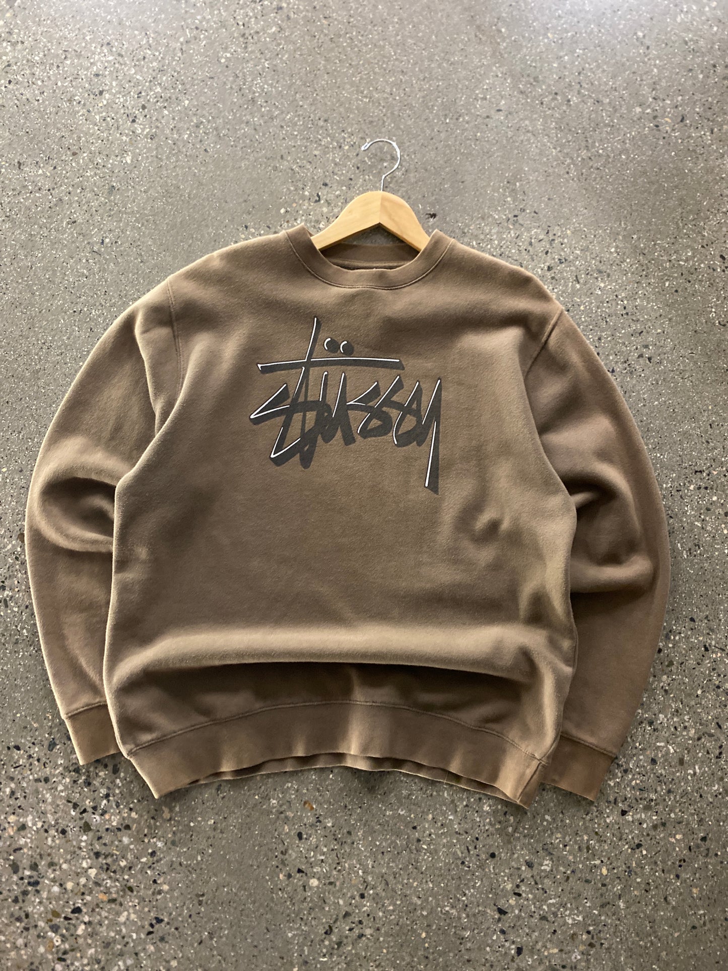 (M) 2010s Stussy Brown Script Crewneck