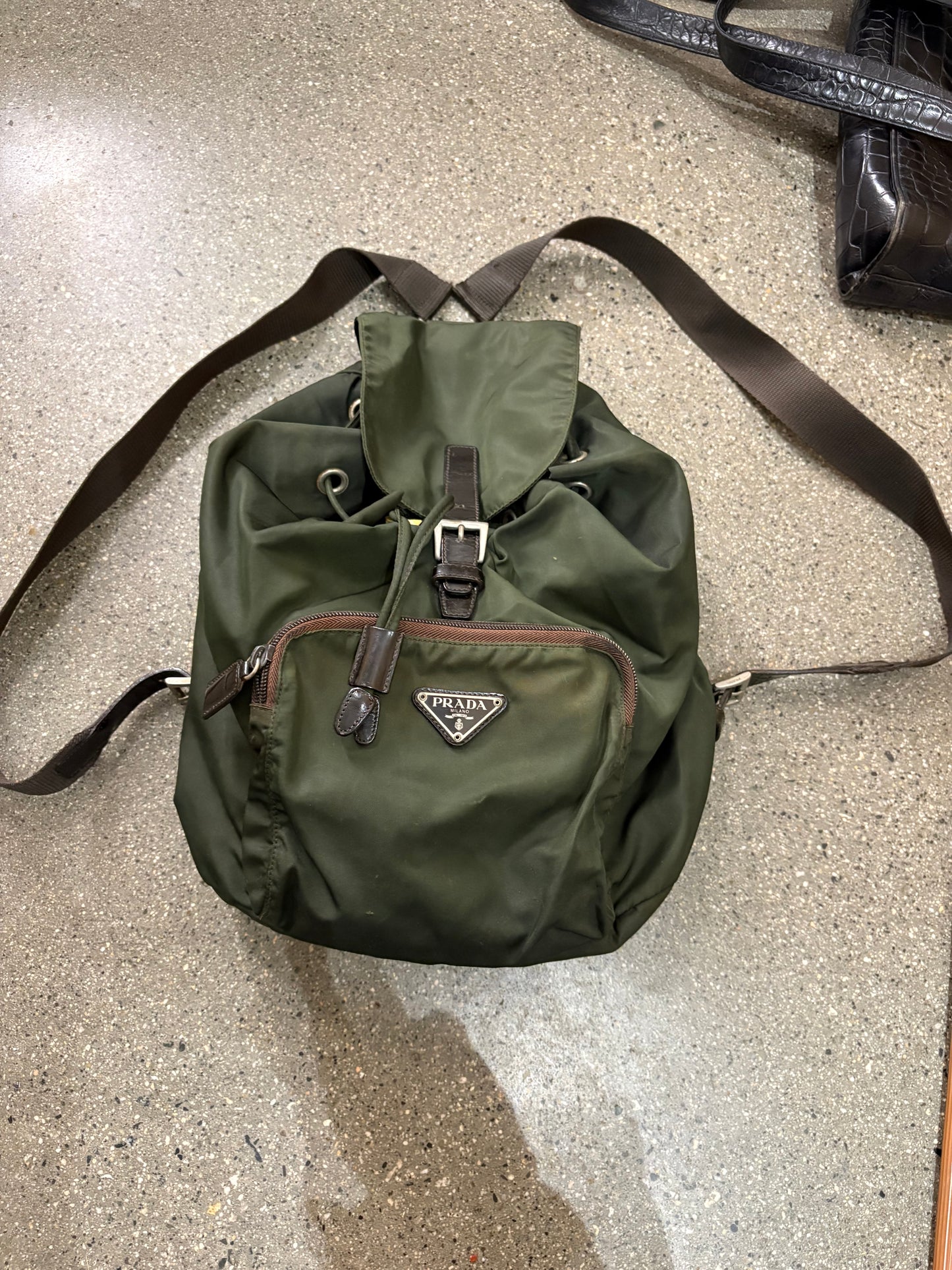 (OS) Vintage Prada Olive Nylon Backpack