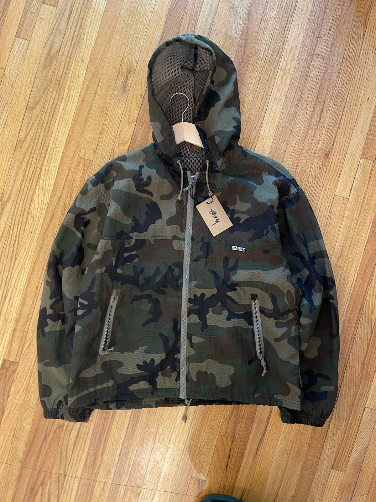 (M) BNWT Stussy Layered Mesh Hooded Reversible Jacket - Woodland