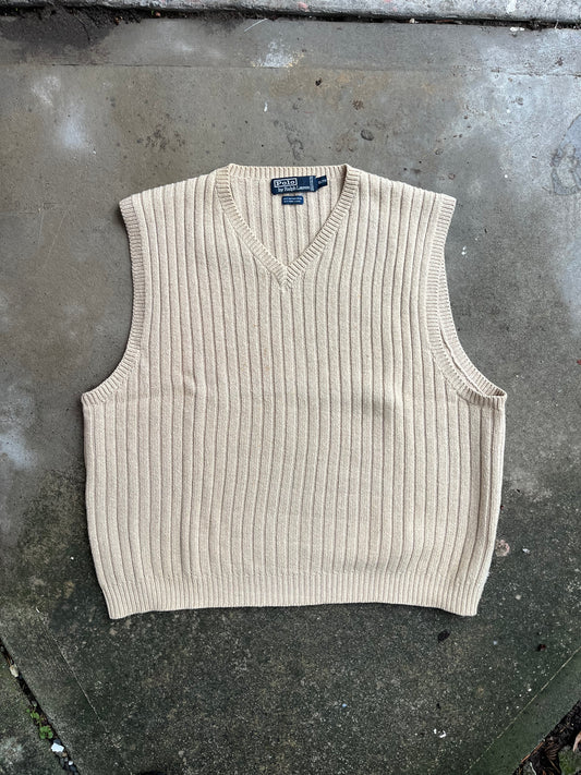 (XL) 90s Polo Cream Knitted Vest