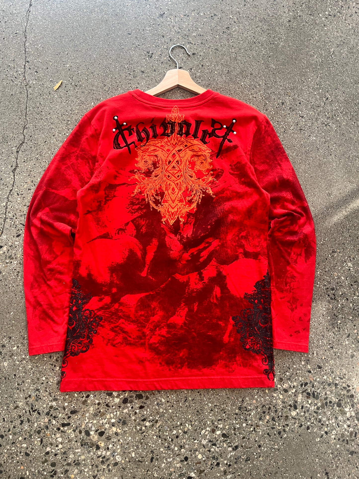 (M/L) Raw Blue Red Doublesided LS Tee Y2K Cross