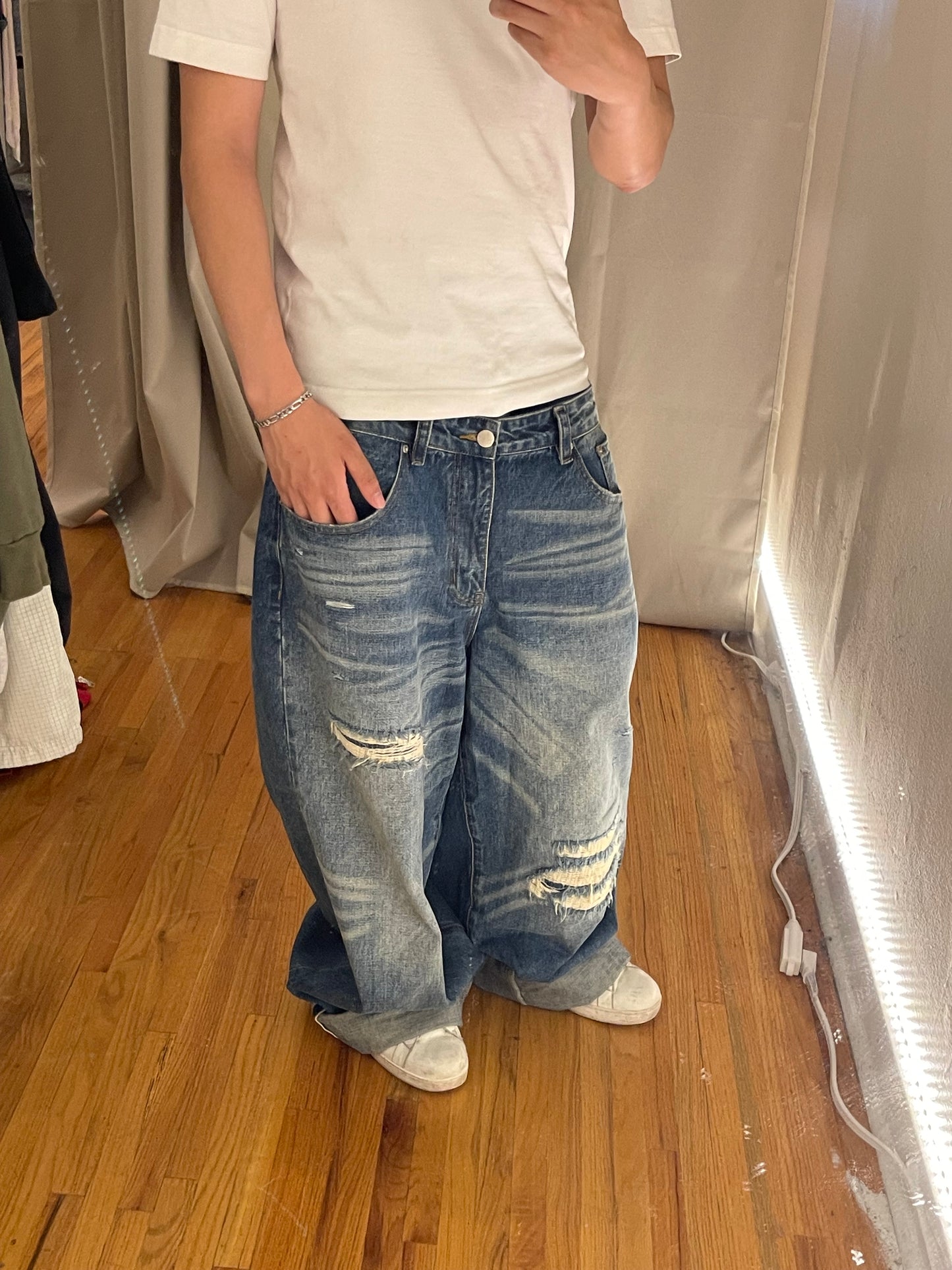 (36”) Berlinc Baggy Distressed Washed Selvedge Jeans