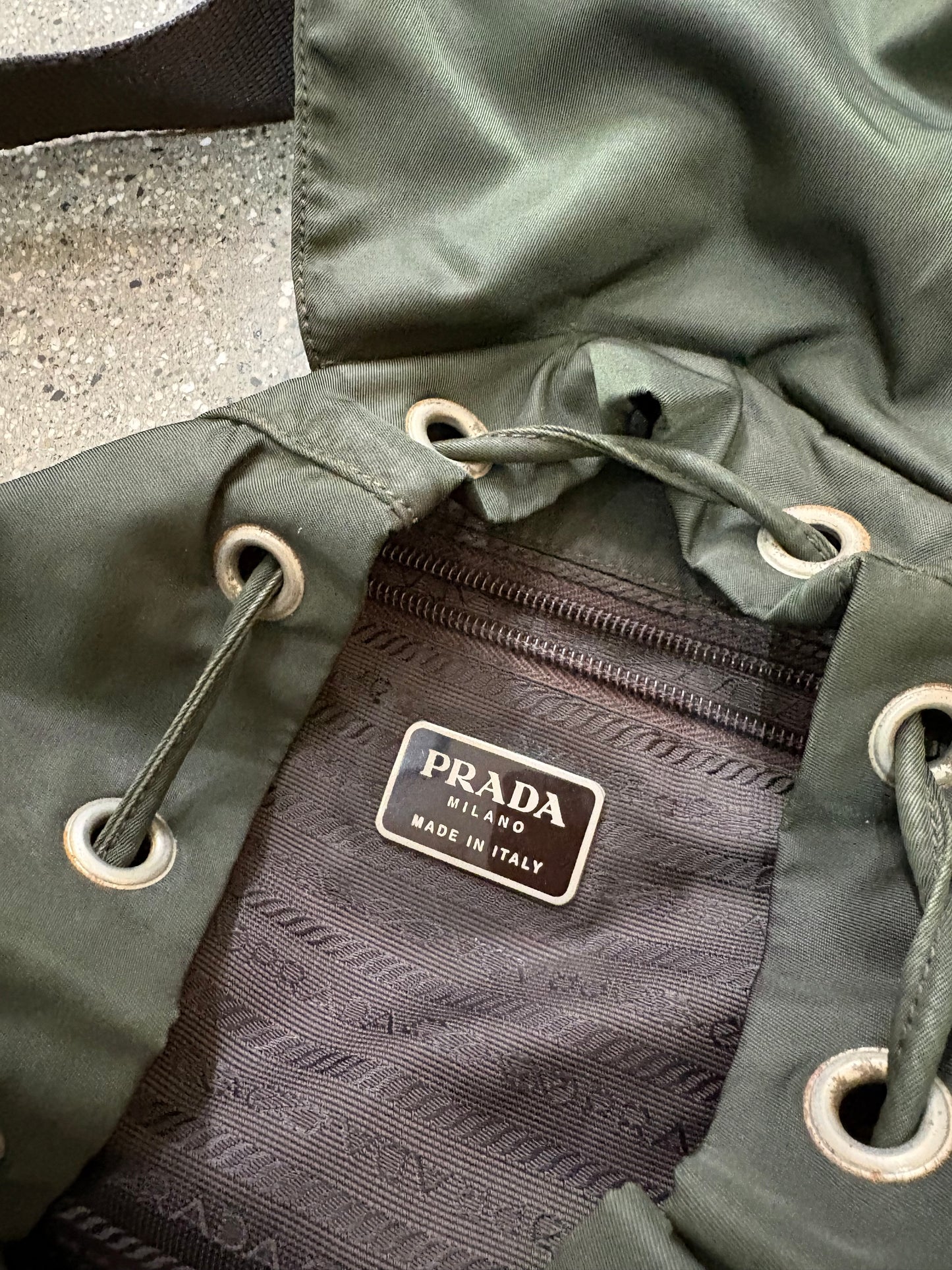 (OS) Vintage Prada Olive Nylon Backpack