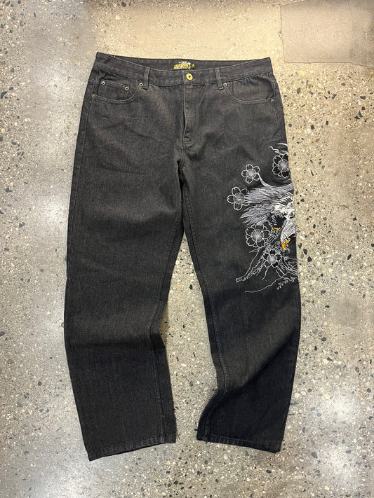 W38” Bukki Japanese Baggy Embroidered Denim