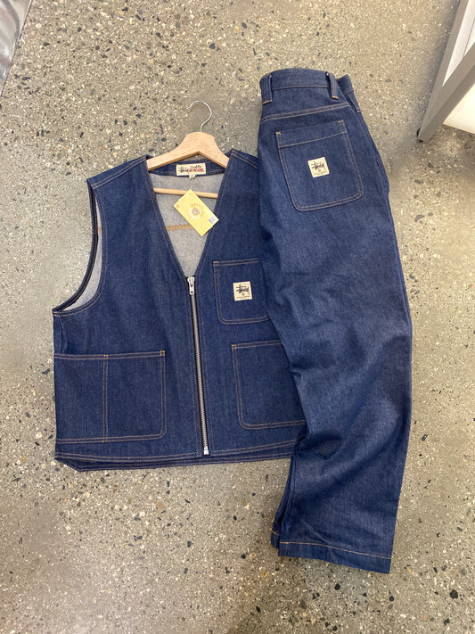 (M/32”) Stussy Raw Denim Vest / Bottoms Set