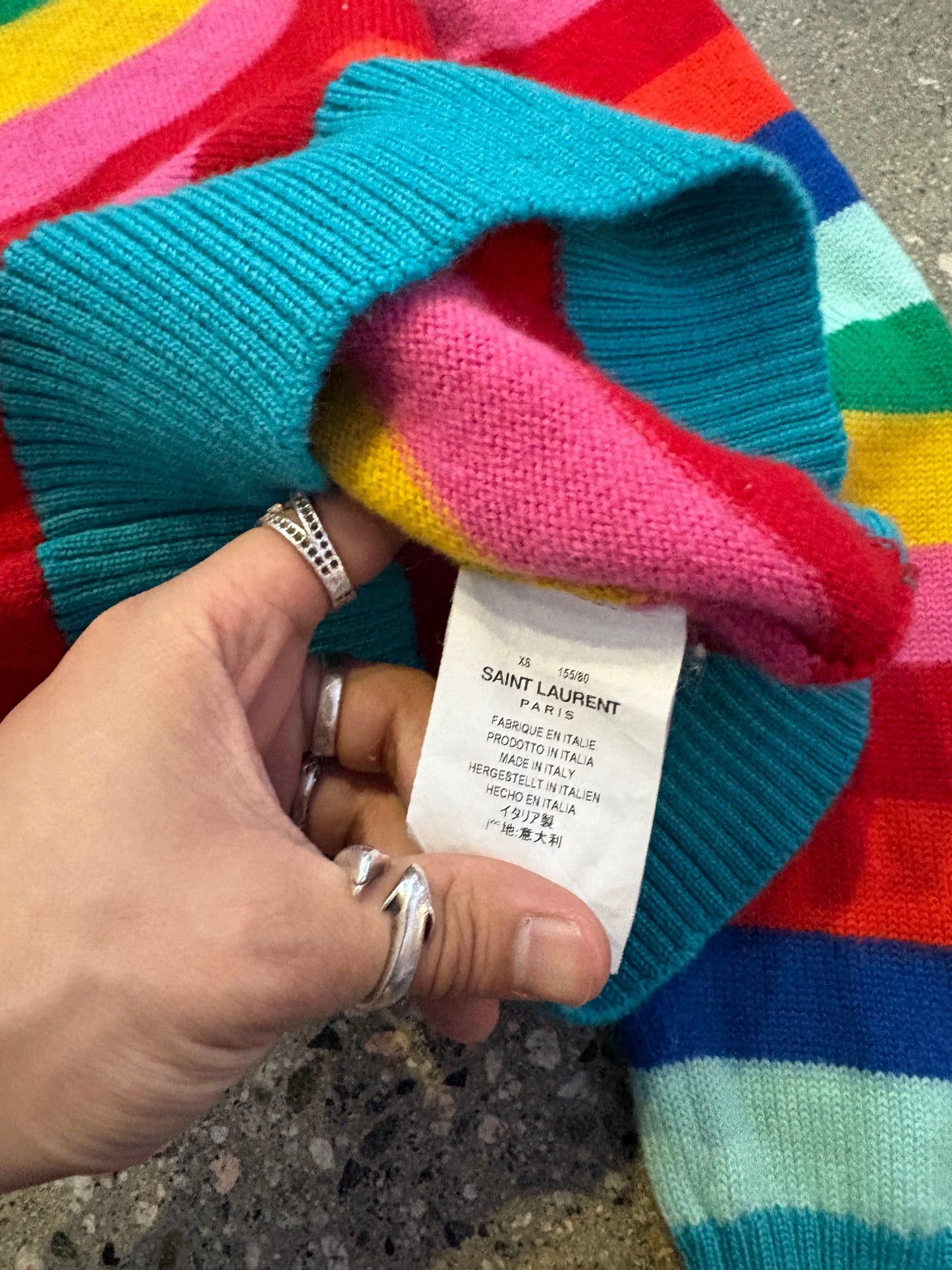 (Womens S) Saint Laurent Paris Cropped Knit Rainbow