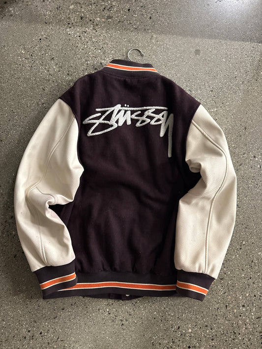 (L) 2003AW Rare Stussy Burly Gear Made in USA Varsity Bomber