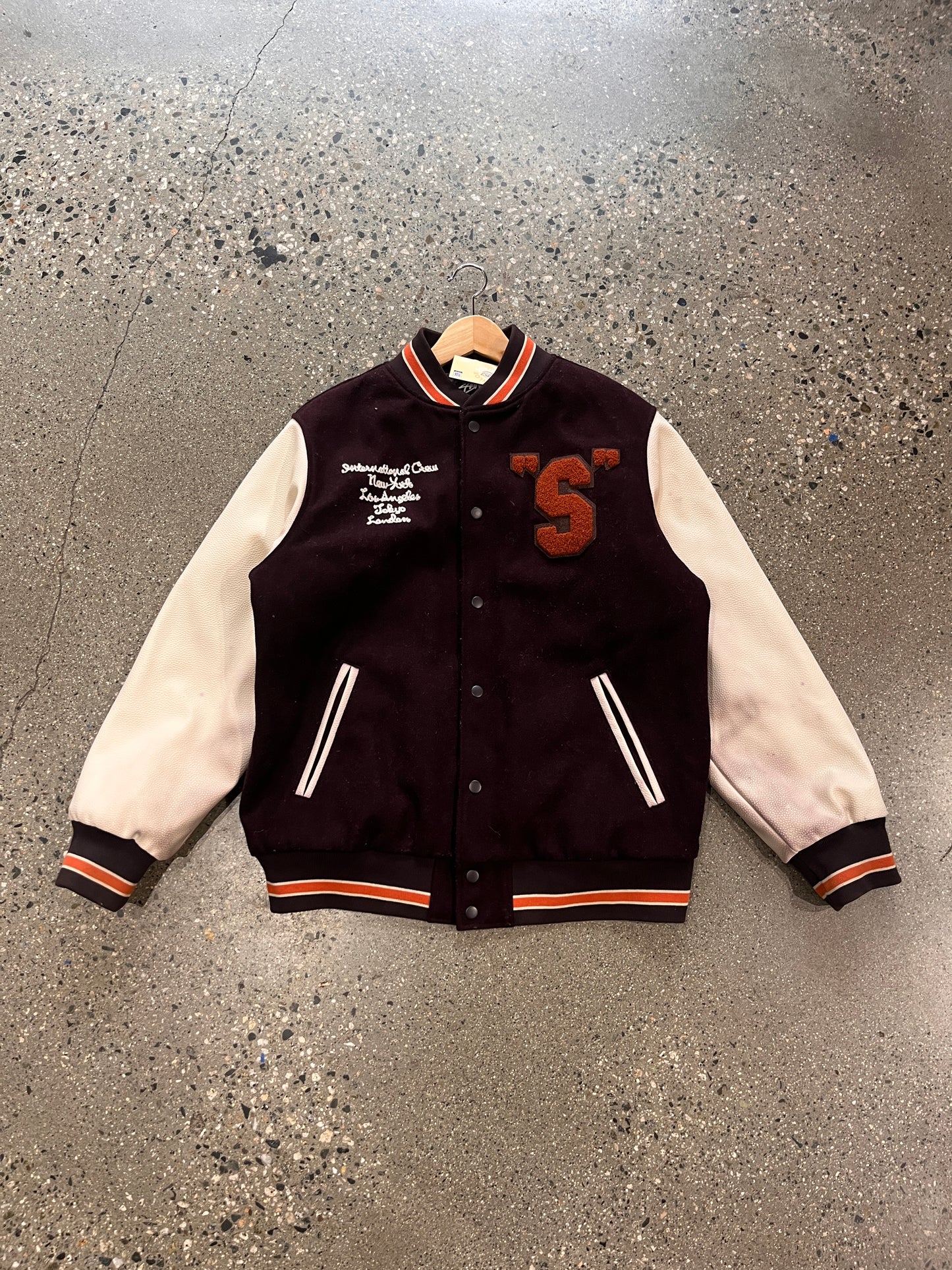 (L) 2003AW Rare Stussy Burly Gear Made in USA Varsity Bomber