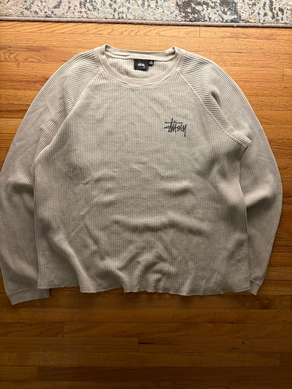 (M) Stussy Thermal Waffle Knit Longsleeve Beige