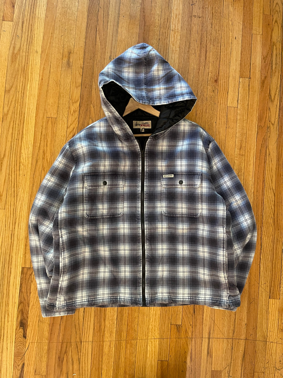 (L) BNWT Stussy Zip Hooded Plaid Shirt ( Retails for $235)