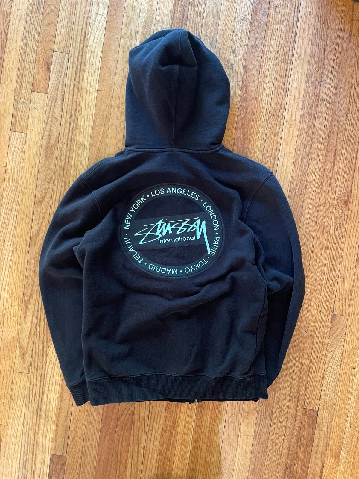 Stussy International Black Zip Hoodie Doublesided
