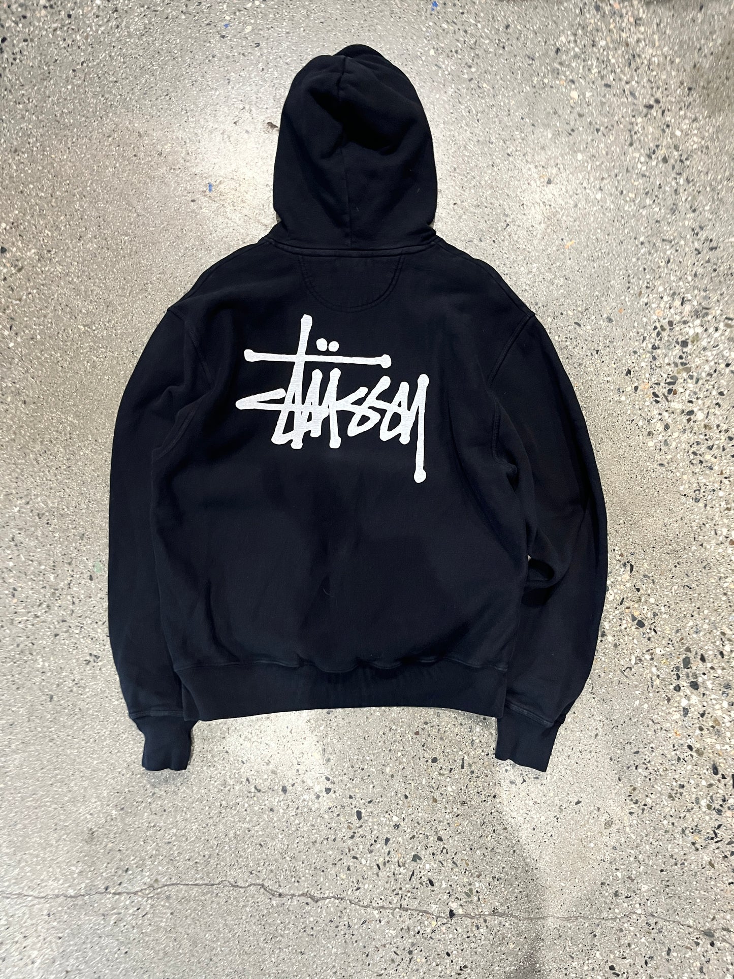 (L) Black Stussy Script Hoodie