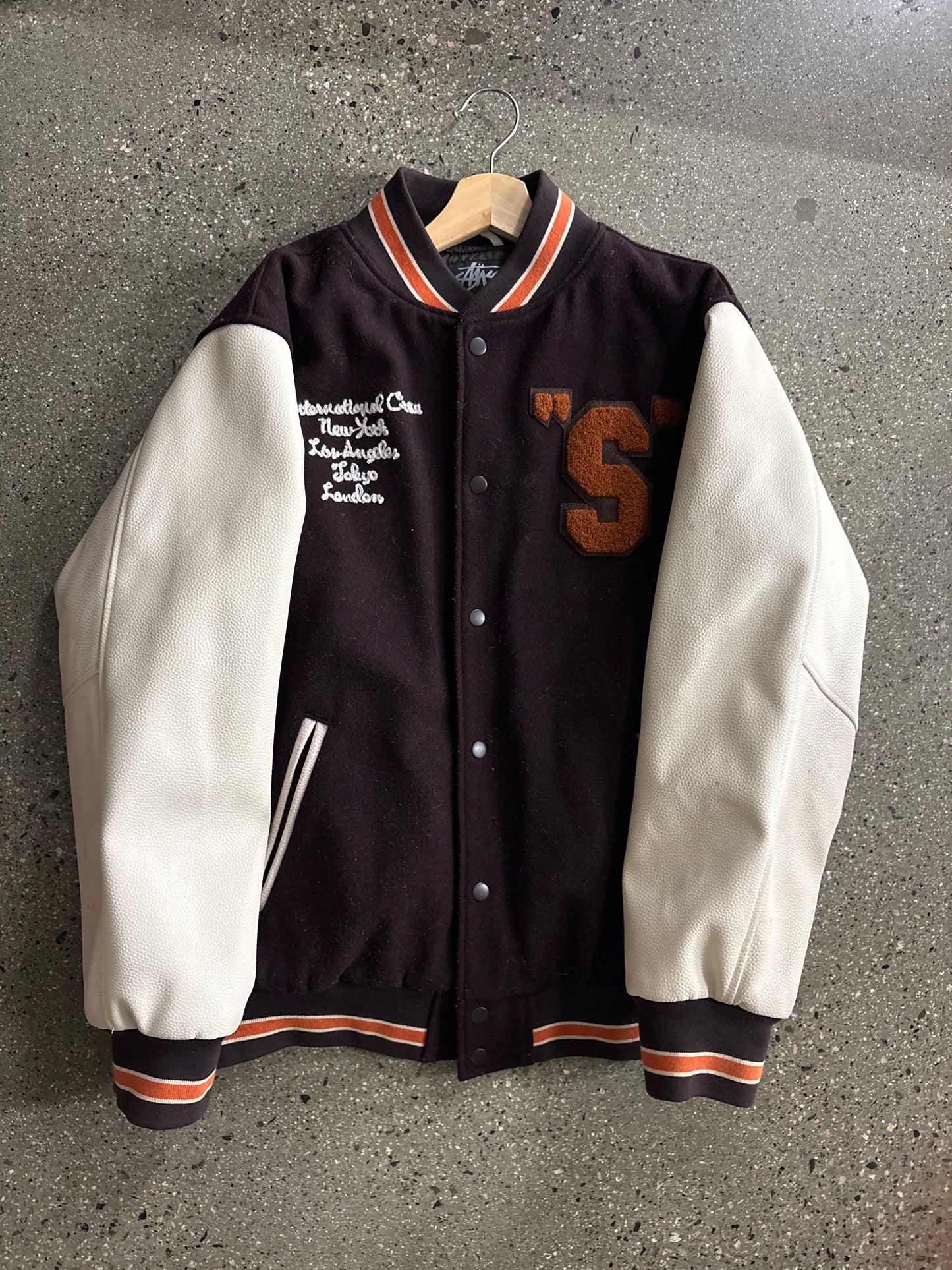 (L) 2003AW Rare Stussy Burly Gear Made in USA Varsity Bomber
