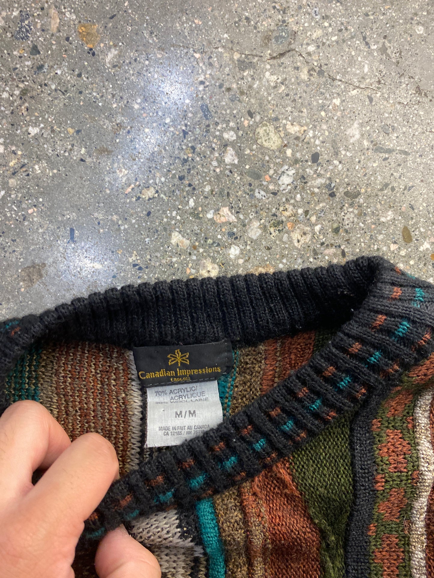 (M) 90s Canadian Impressions 3D Coogi Style Knit