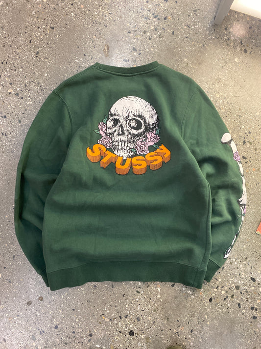 (M) Stussy Skulls Green Crewneck