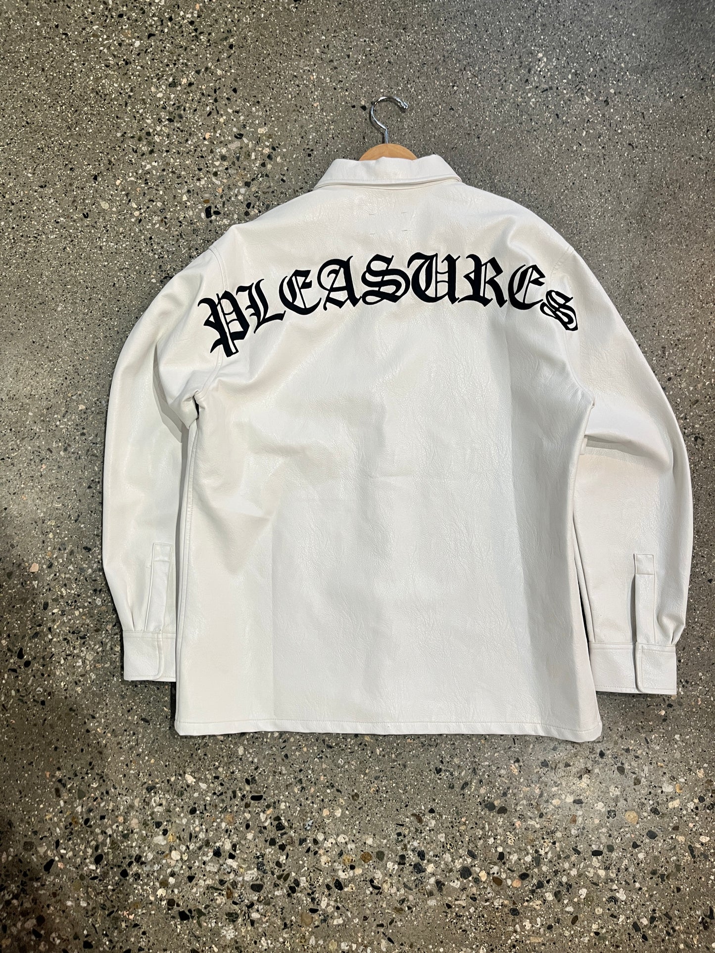 (L) Pleasures White Leather Snap Button Jacket