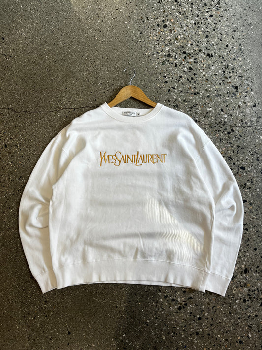 (Small) 90s vintage white YSL crew with yellow script