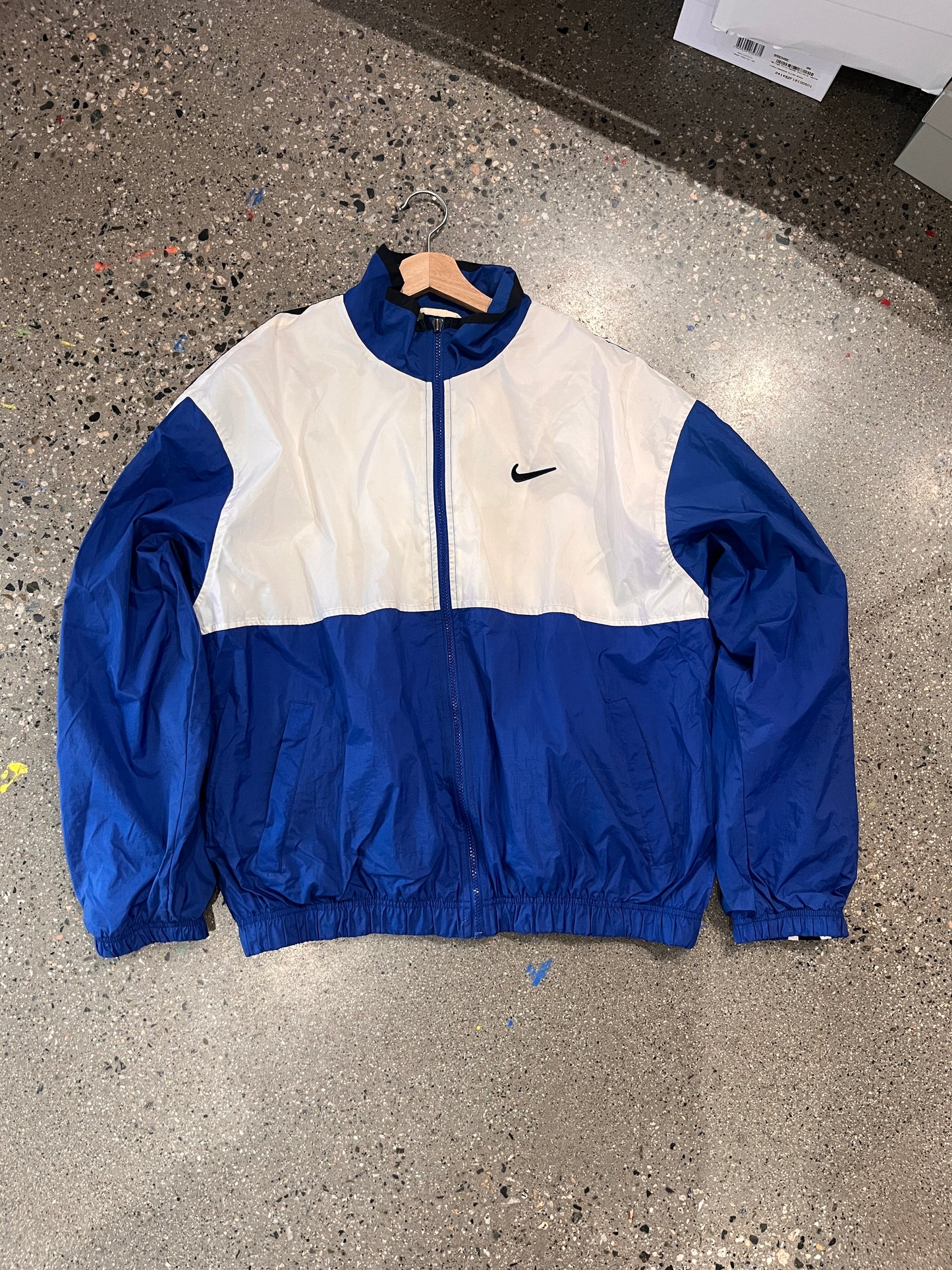 (L) 1990s Nike Big Swoosh Blue White Windbreaker