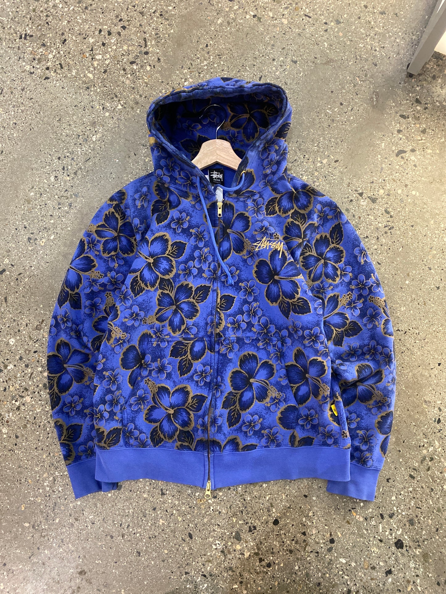 (M) Stussy Japan AOP Blue Floral Zip Hoodie