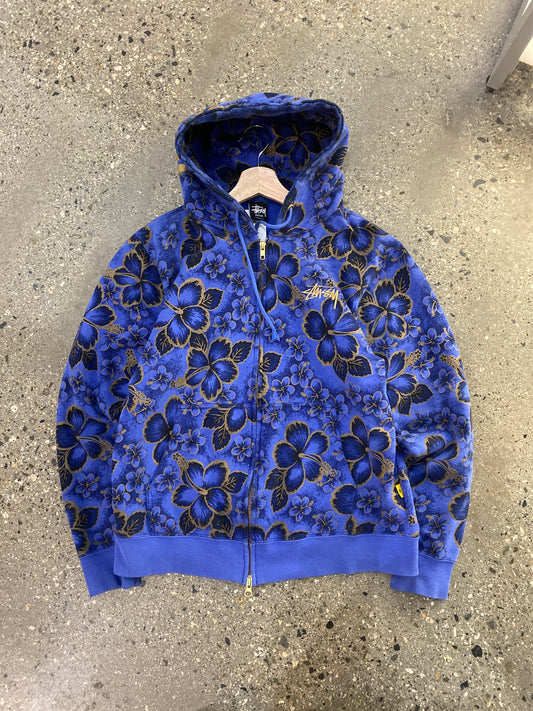 (M) Stussy Japan AOP Blue Floral Zip Hoodie