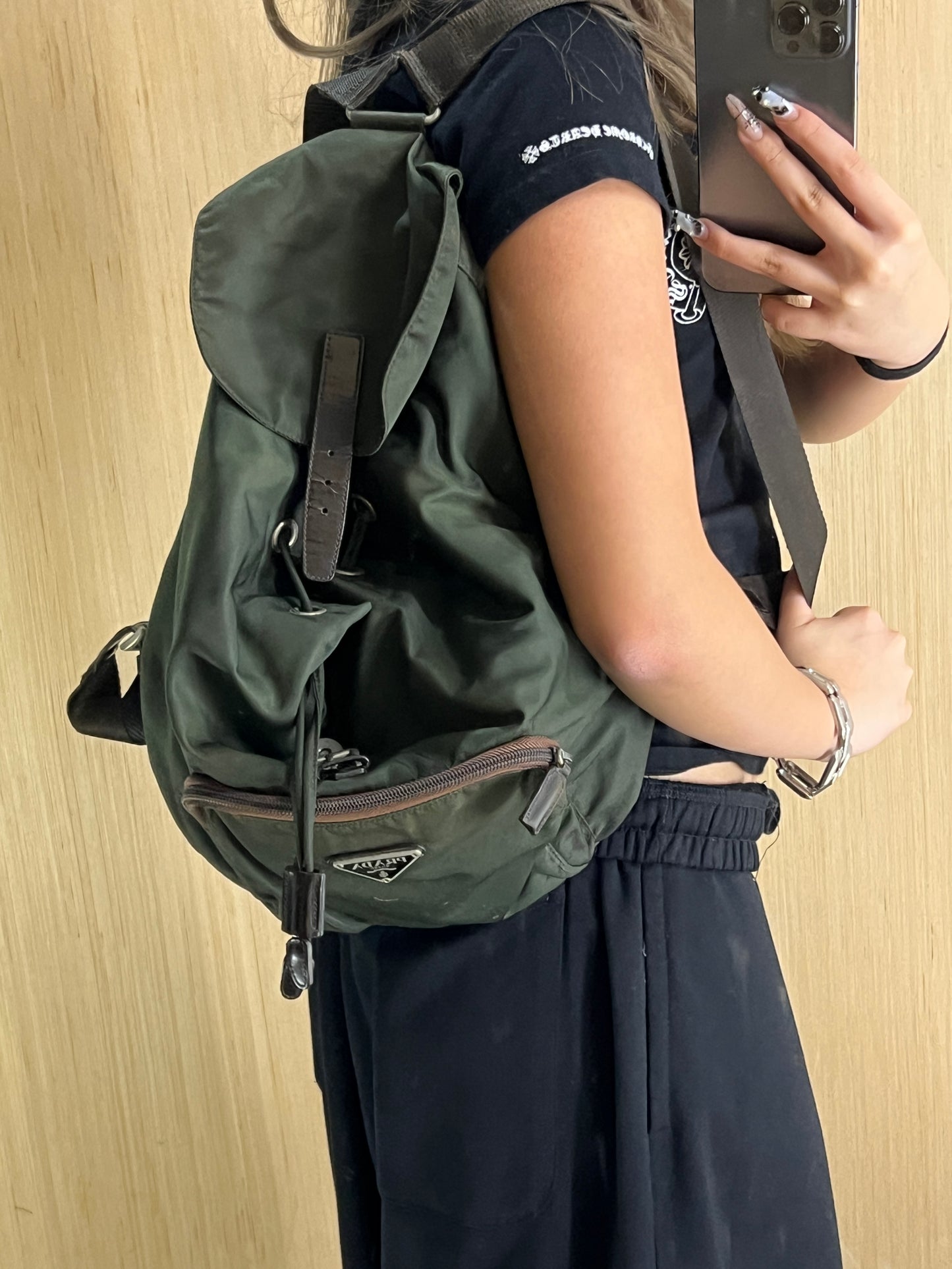 (OS) Vintage Prada Olive Nylon Backpack