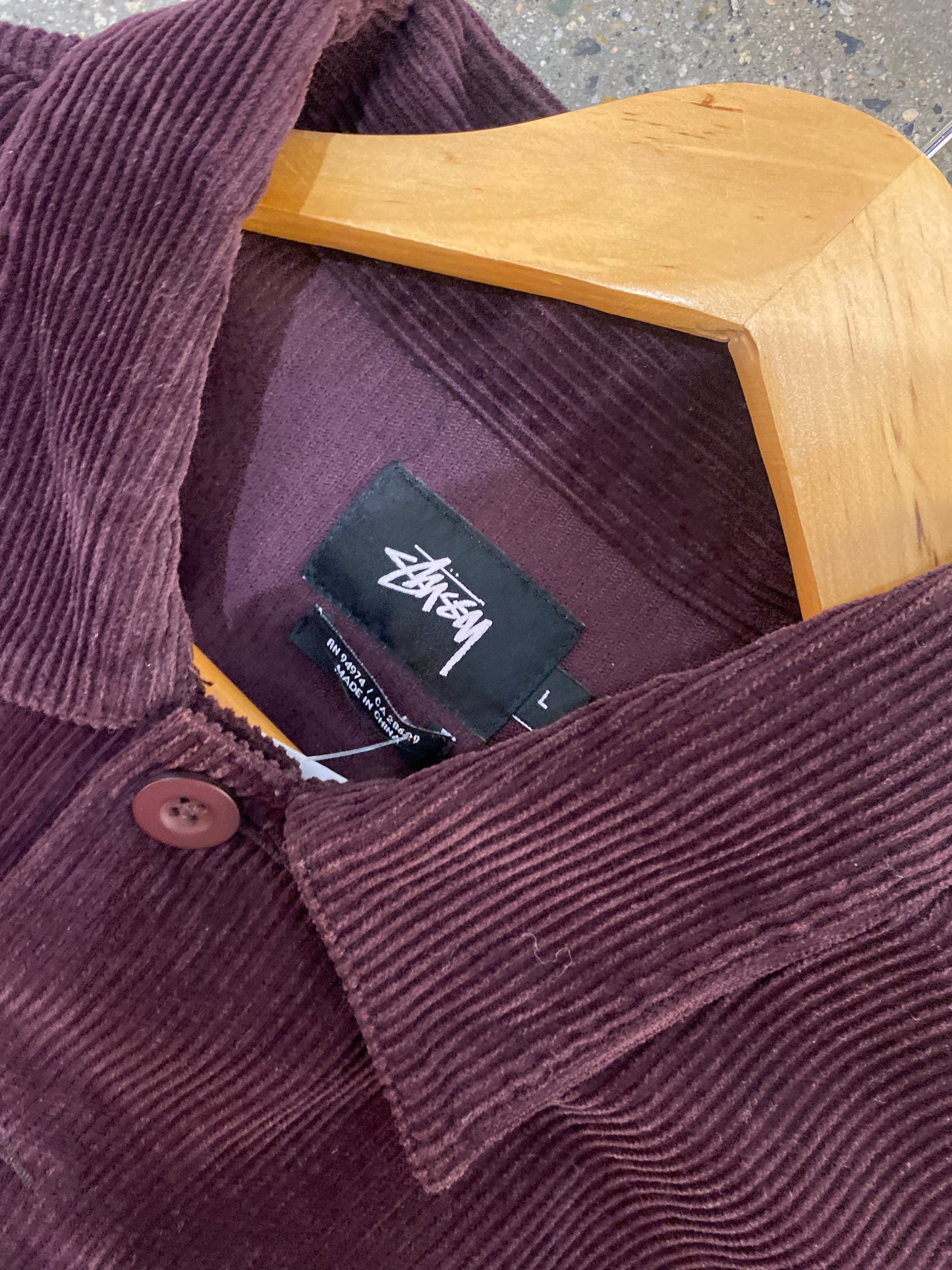 (L) Stussy Burgundy Cord Button Up