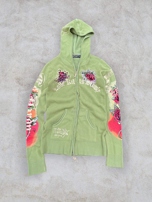 (S) Ed Hardy Fairy Velour Womens Zip Up