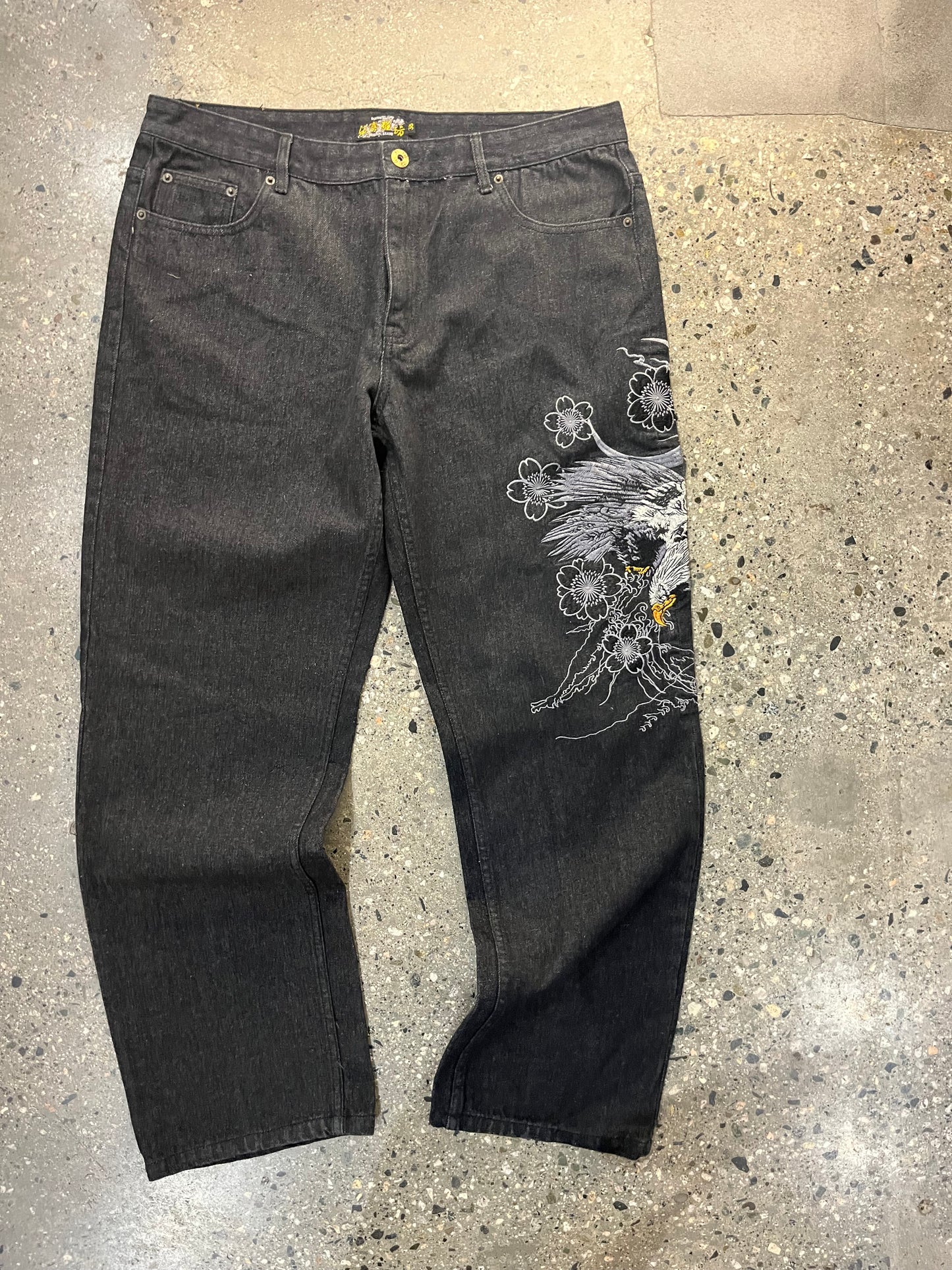 W38” Bukki Japanese Baggy Embroidered Denim