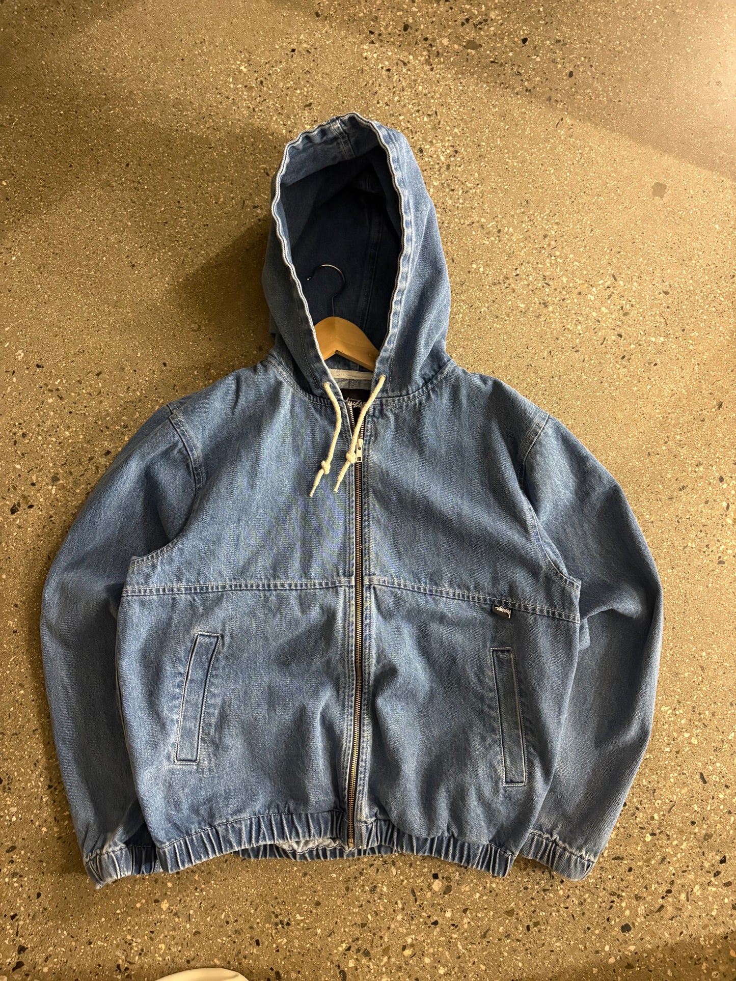 (M) Stussy Blue Hooded Denim Work Jacket