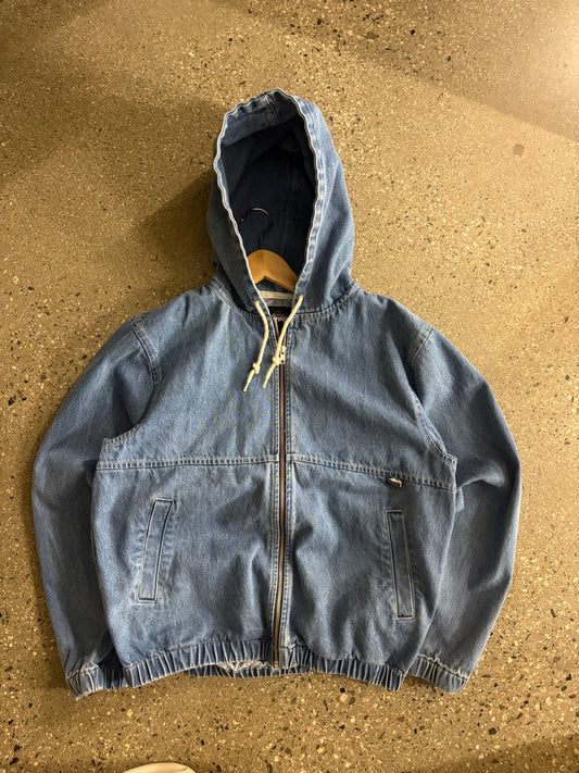 (M) Stussy Blue Hooded Denim Work Jacket