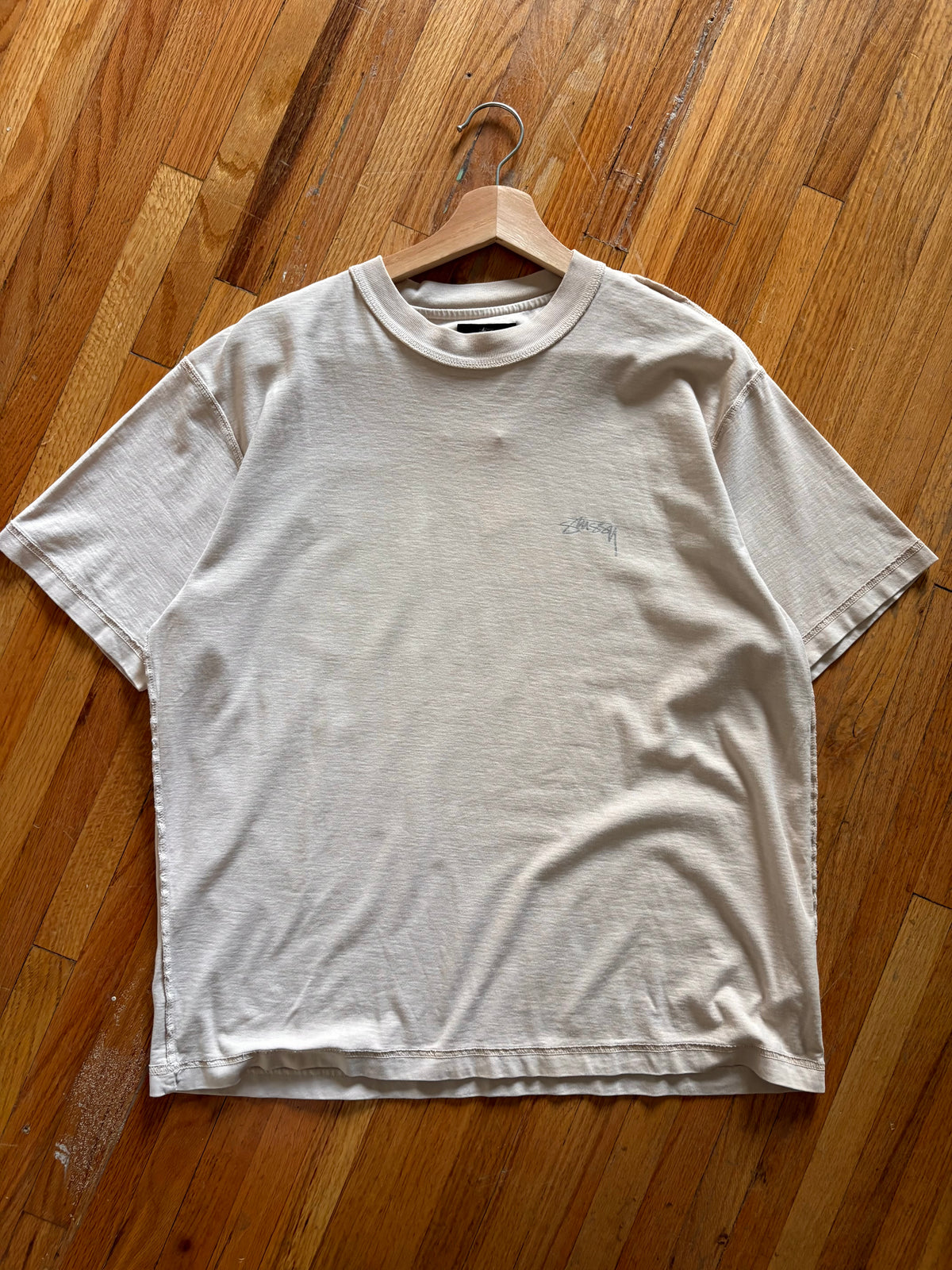 (S) Cream Stussy Spell-out Reversed Tee
